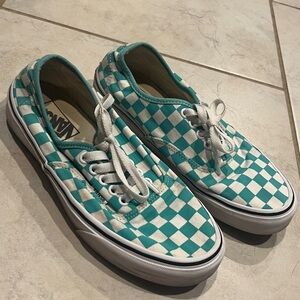 Vans Turquoise and White Checkered Canvas Sneakers
